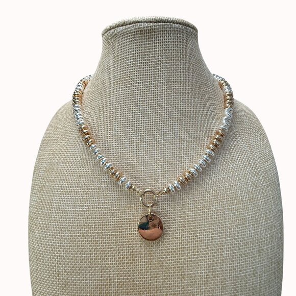 Anne Klein Two-Tone Beaded Pendant Necklace With Disc Charm 16" + 3" Extender - Picture 8 of 8